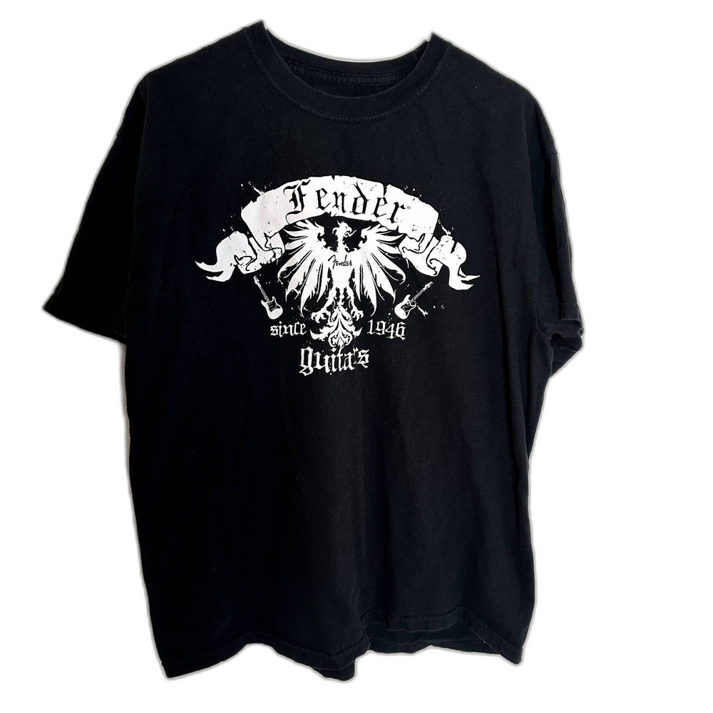 Fender Guitar T-Shirt Men's Large Black Graphic Tee Rock Music 100% Cotton